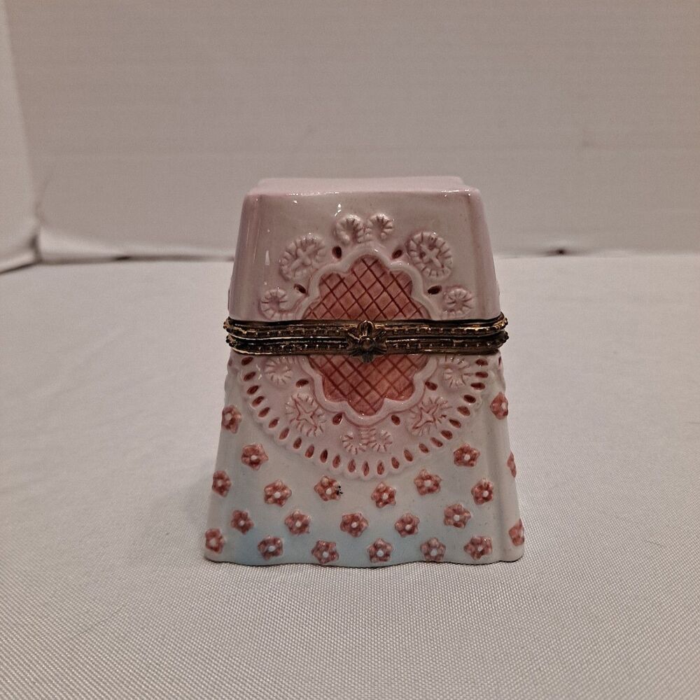 Porcelain Miniature Floral Purse Trinket Box (No Chain Strap) 3" X 3.5"